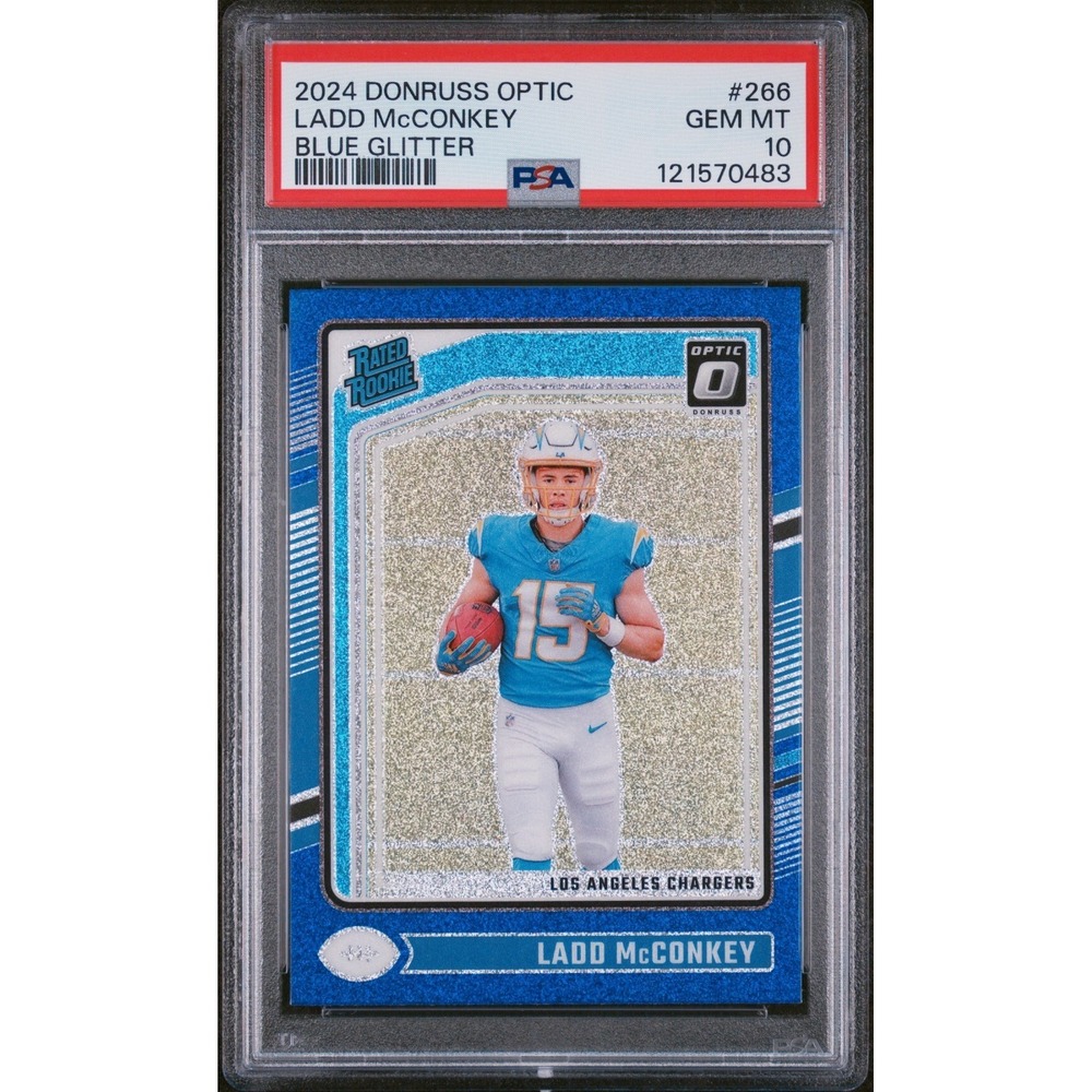 2024 Donruss Optic Blue Glitter Ladd McConkey #266 PSA 10 Gem Mint Rookie RC SSP